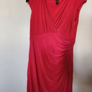 Chic Draped Midi Dress in Vibrant Coral Red